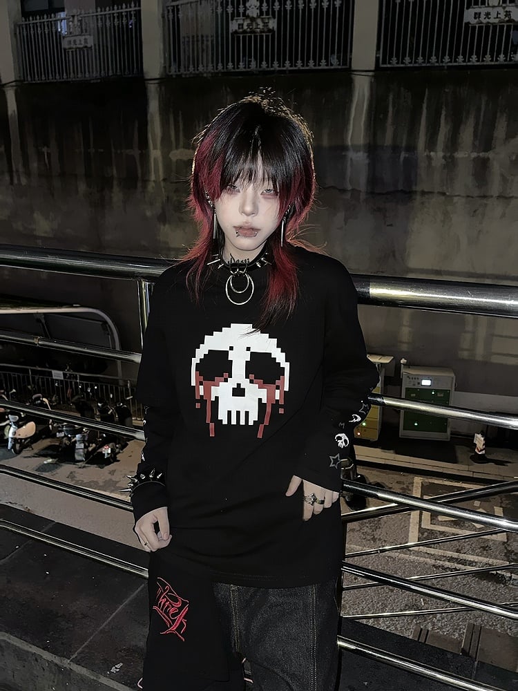 Print White Two-pieces Faux Top Black with Skeleton and Stars