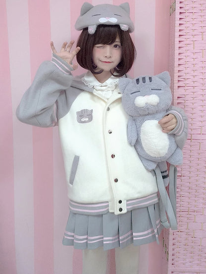 グレーのキュートな猫耳と足跡のウールベレー帽