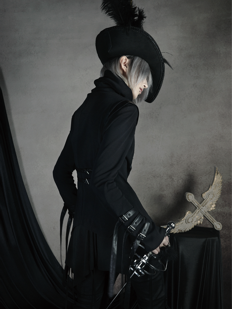 Top Print Stacked Sword PU Gothic Asymmetrical Decorated - Buckle Strap Black Collar