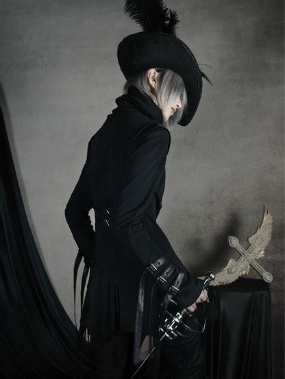 Top Print Stacked Sword PU Gothic Asymmetrical Decorated - Buckle Strap Black Collar