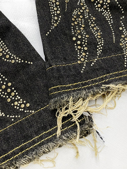 Rhinestone Fishtail Jeans with Distressed Holes - ReddaChic