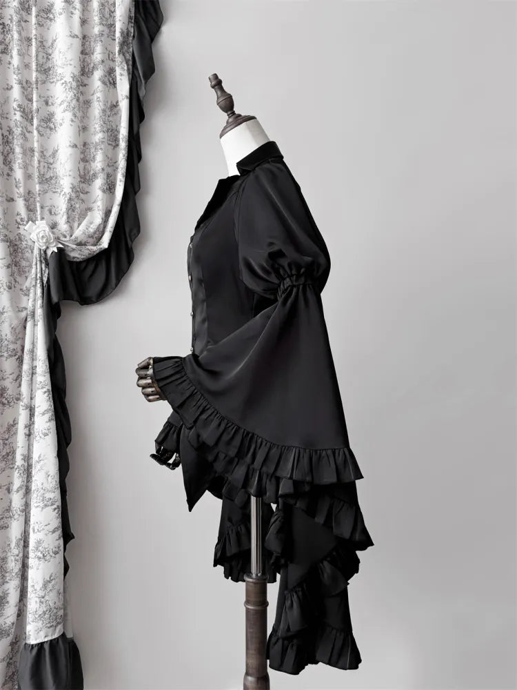 Schwarz / Dunkelblaues Aristocrat Gothic Hemd mit langen Glockenärmeln