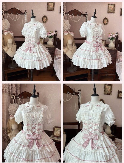 White Collar Peter Bow Pink Pan Sweet Lolita Blouse Accents
