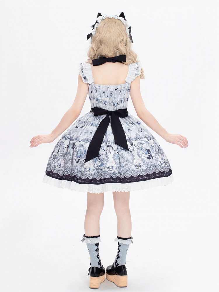 不思議の国のアリステーマのバニースイートロリータジャンパープリントスカートとアリスキティドレス