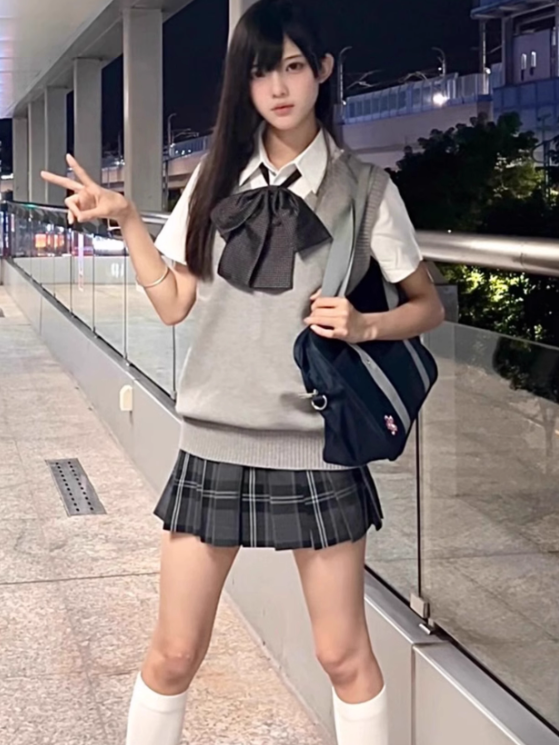 Black Plaid Pleated Uniform 42CM Pattern Skirt JK