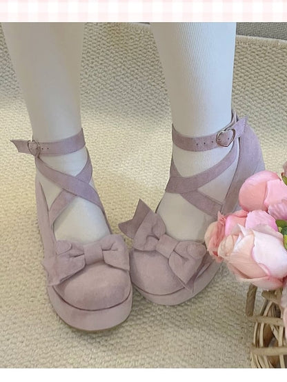 Heart Shoes Crisscross Purple and Platform Applique Design Accent with Bow Sweet