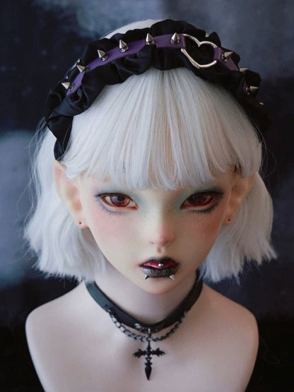 Punk Lolita KC Headband with Heart Studs and Ruffles - Strange Sugar