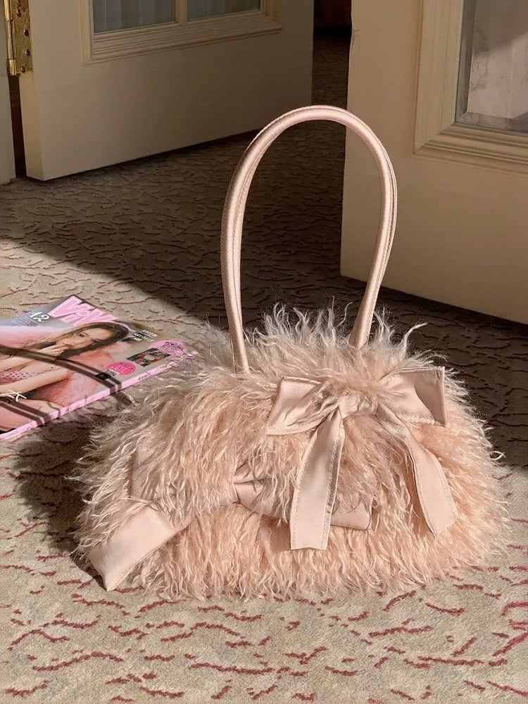 Pink Fluffy Bowknot Single Shoulder Bag Sweet - Lalacita