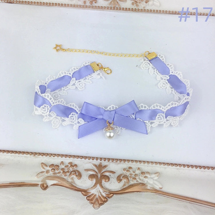 Color Bow Necklace Lace Choker Options) (Multiple