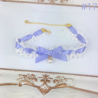 Color Bow Necklace Lace Choker Options) (Multiple
