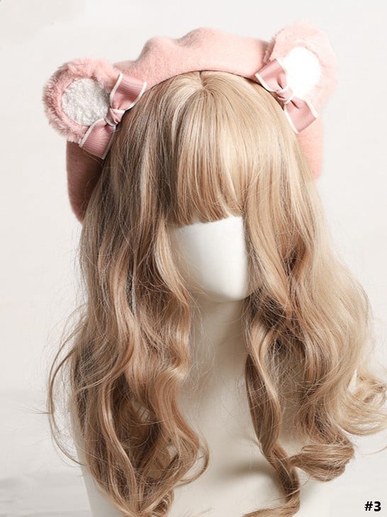 20 Color Options Sweet Lolita Plush Bear Ear Bowknot Beret