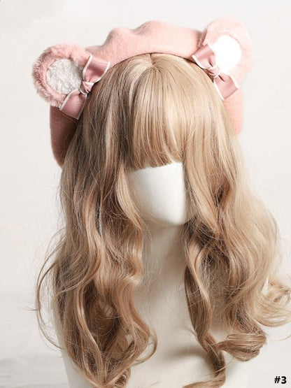 20 Color Options Sweet Lolita Plush Bear Ear Bowknot Beret