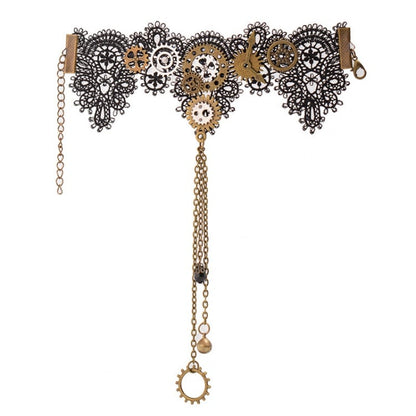 スチームパンク ロリータ タッセルギア ブラック レース チョーカー