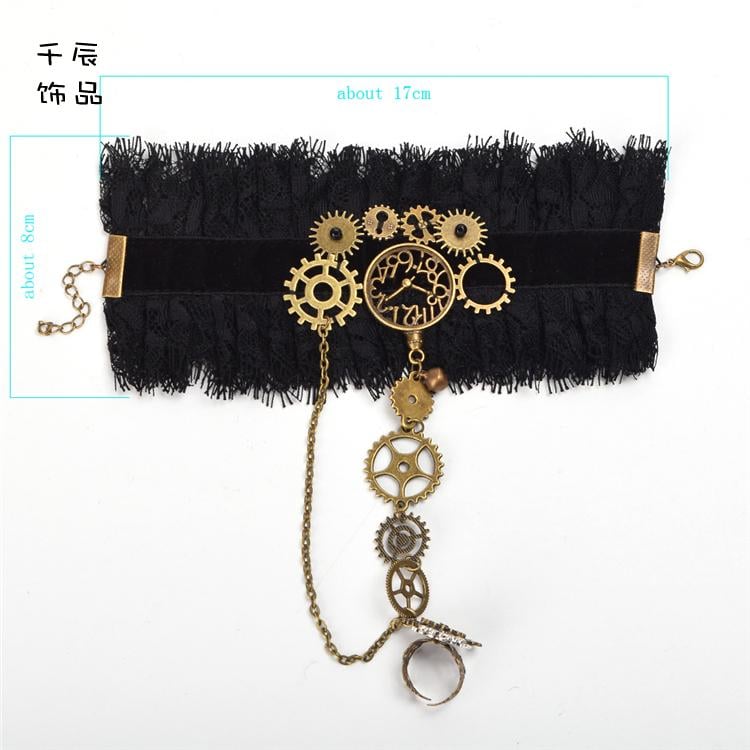 スチームパンク ヴィンテージ ギア フィンガーリング レースブレスレット