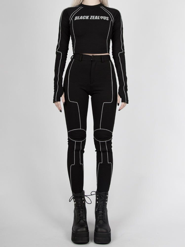 Cropped Cyberpunk Top Reflective Long Sleeves Futuristic
