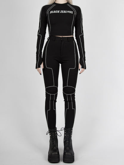 Cropped Cyberpunk Top Reflective Long Sleeves Futuristic