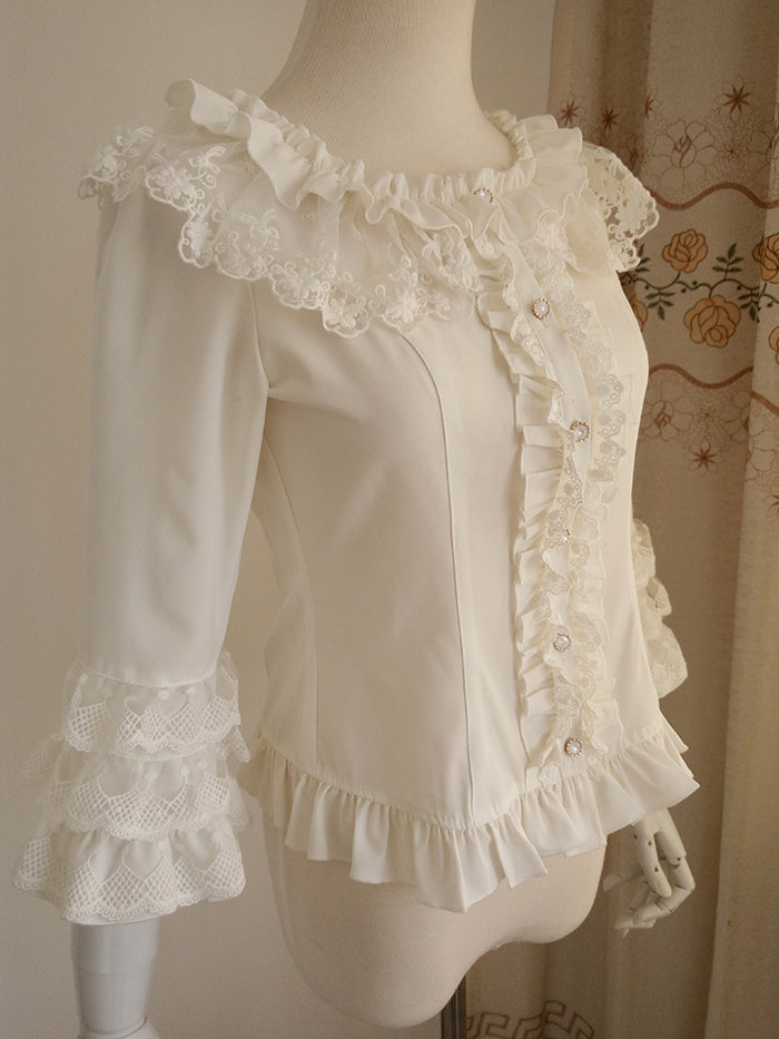 Vintage Round Neck 3/4 Trumpet Sleeve Lolita Blouse