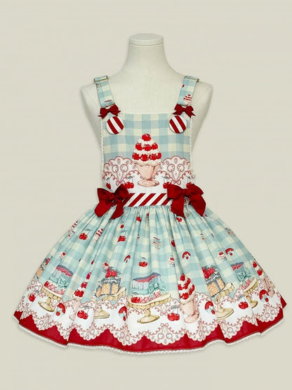 Cherry and Dessert Print Mint Green Sweet Lolita Overall Dress