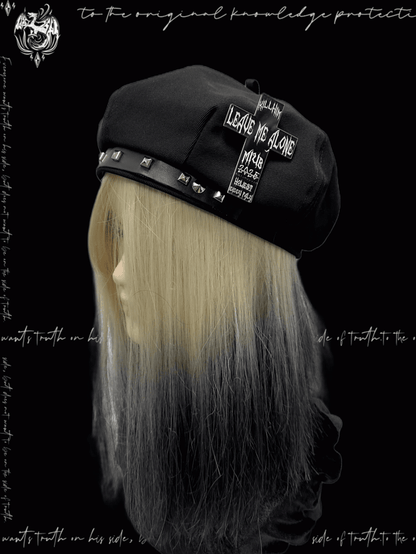 Y2K Black Cross Accent Punk Beret Studded Bittersweet Rock