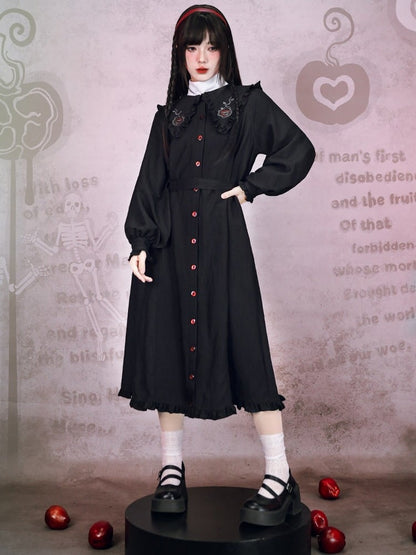 With Embroidery Gothic Sleeve Dress Black Eden-inspired Balloon