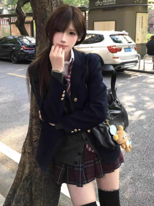 39CM Plaid Red Pattern JK Uniform Skirt Pleated