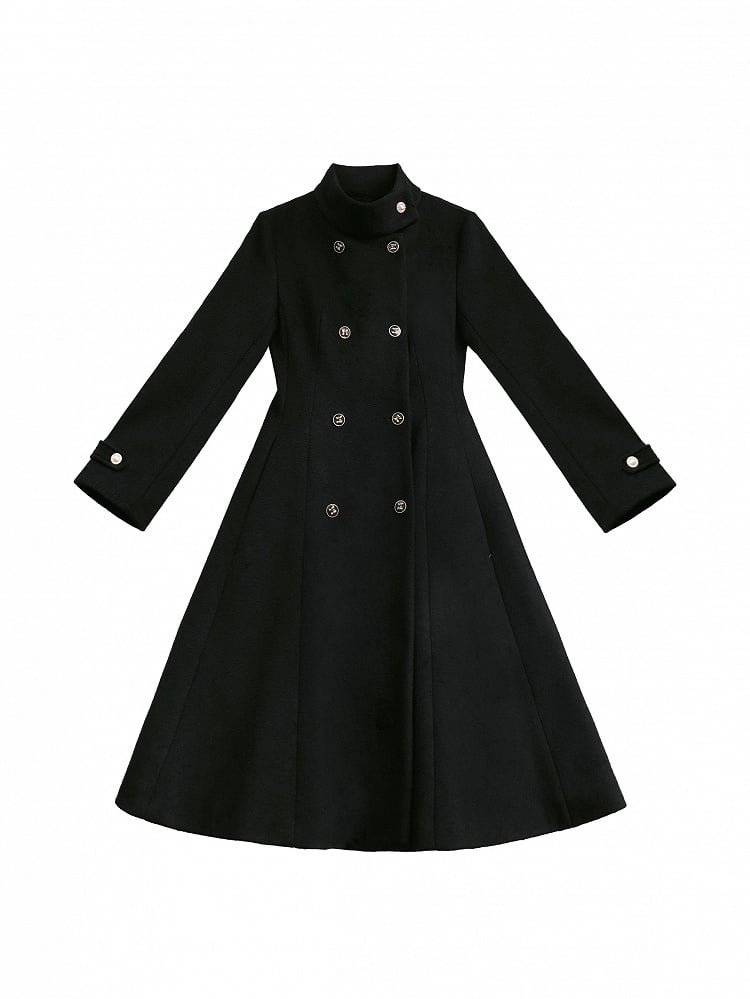 Black Coat Swing Double-breasted Elegant