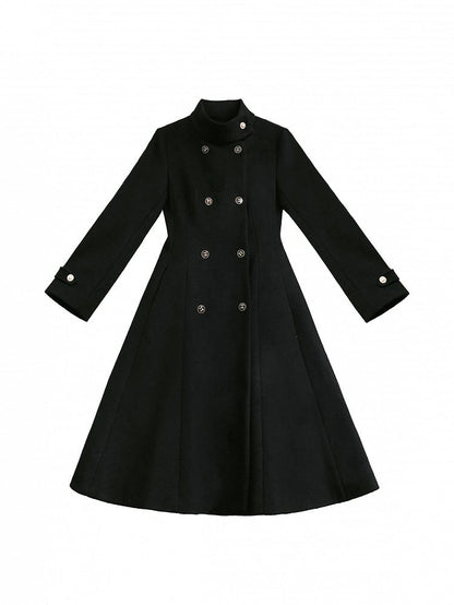 Black Coat Swing Double-breasted Elegant