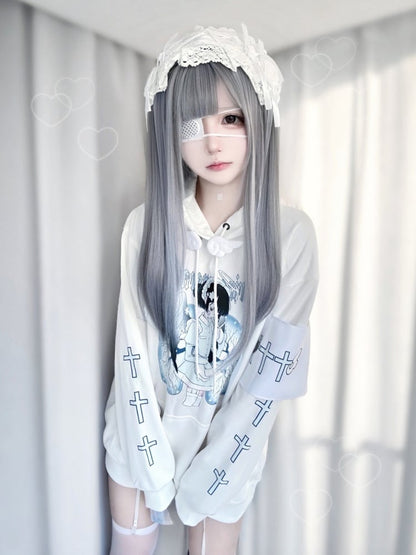 ブラックホワイトクロス柄グラフィックパーカー