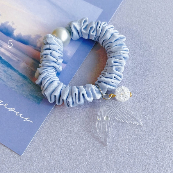 Perlenbesetzter 7 Meerjungfrau Charm Optionen Blaues Haargummi verziert