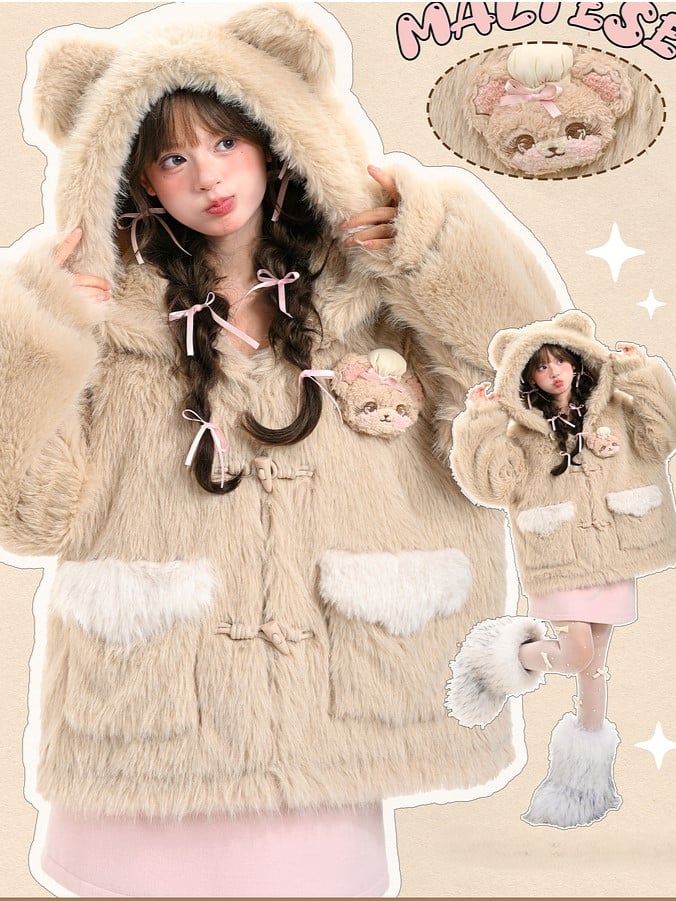 Brown Bear Cozy with Jacket Closure Hooded Toggle Light Plush Teddy