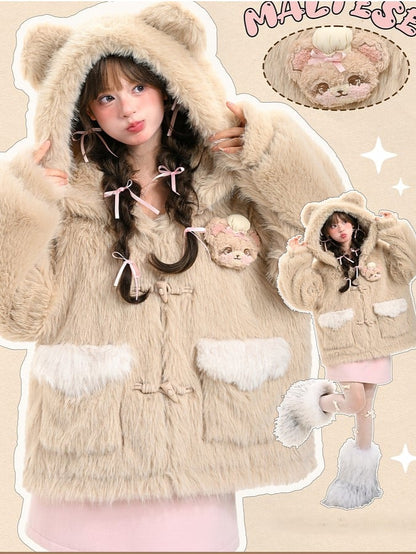 Brown Bear Cozy with Jacket Closure Hooded Toggle Light Plush Teddy