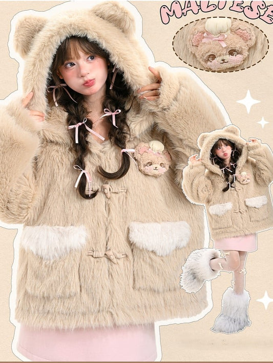 Brown Bear Cozy with Jacket Closure Hooded Toggle Light Plush Teddy