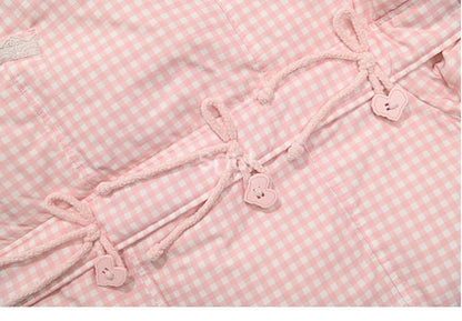 Pink Plaid Hooded Down Sweetheart Button Jacket