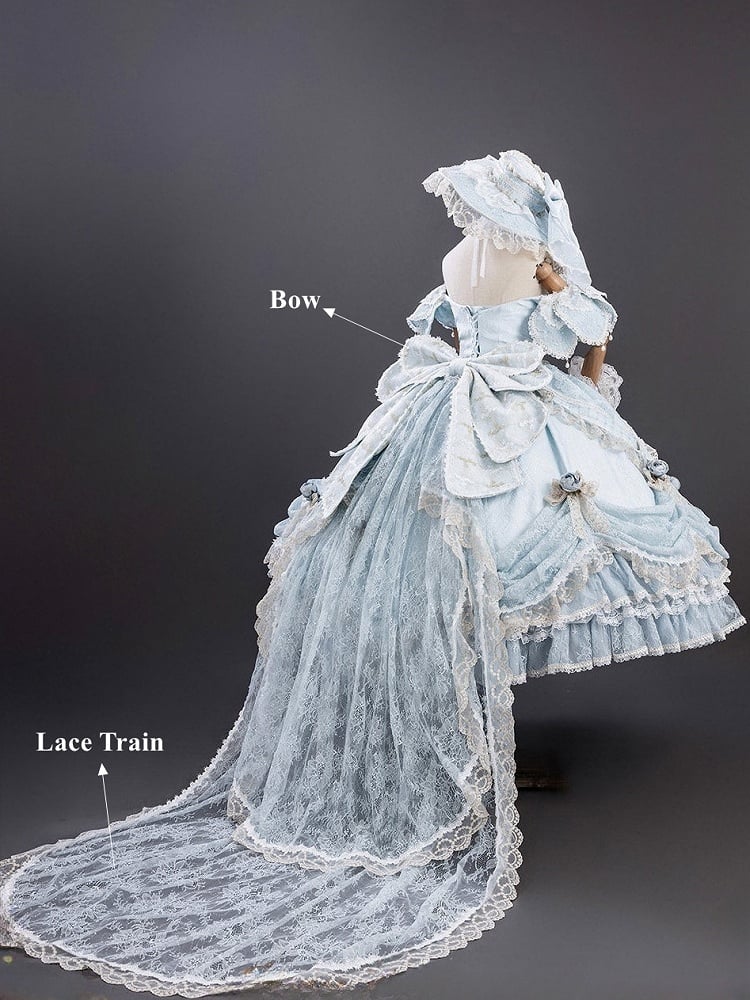 Version Light Hime Off-Shoulder Lace and with Details Gown Layered Blue Lolita Hanayome Bow Short Ruffles