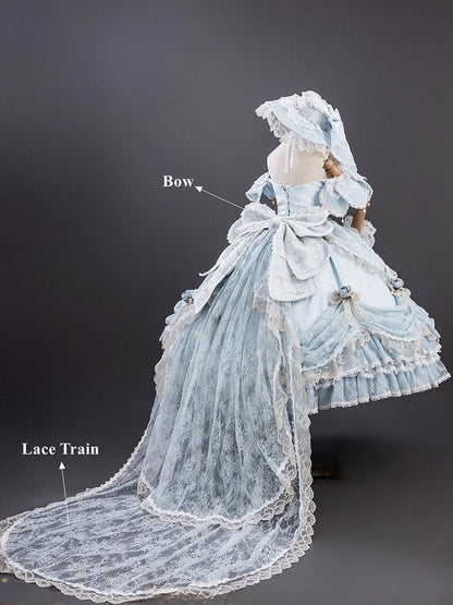 Version Light Hime Off-Shoulder Lace and with Details Gown Layered Blue Lolita Hanayome Bow Short Ruffles