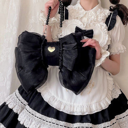 Color Black Bow Tulle Backpack Big Solid