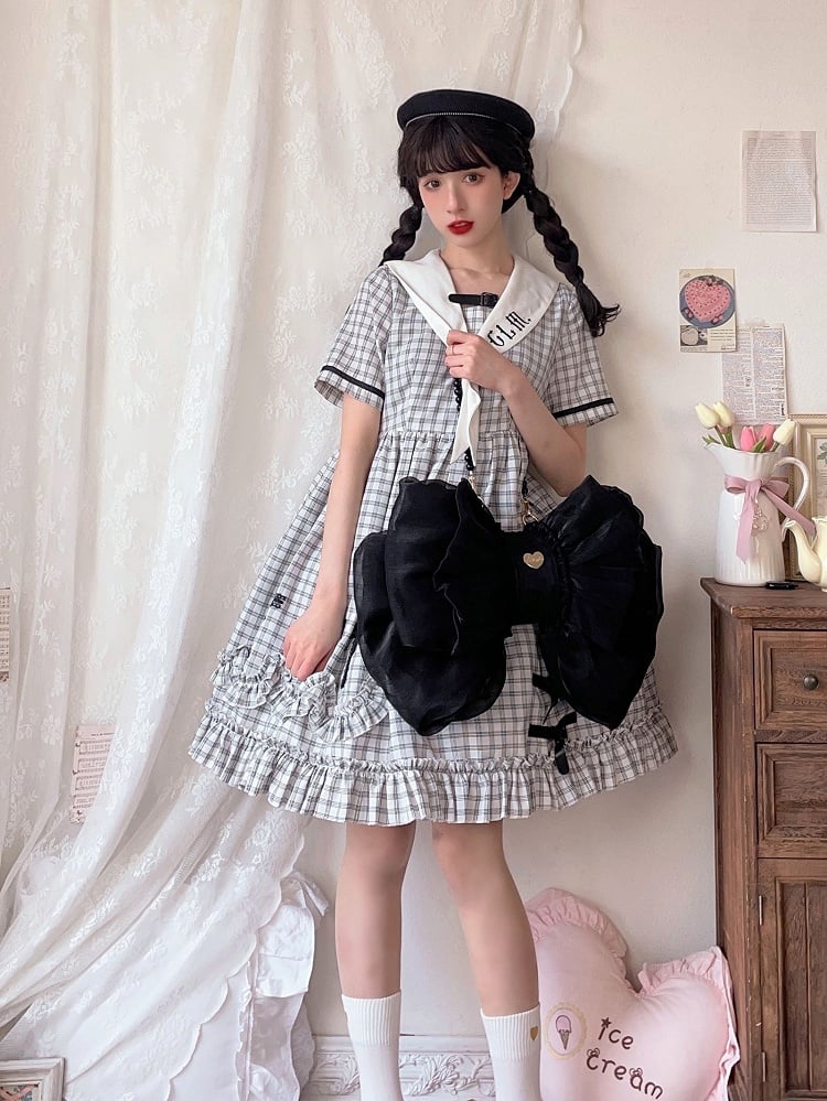 Color Black Bow Tulle Backpack Big Solid