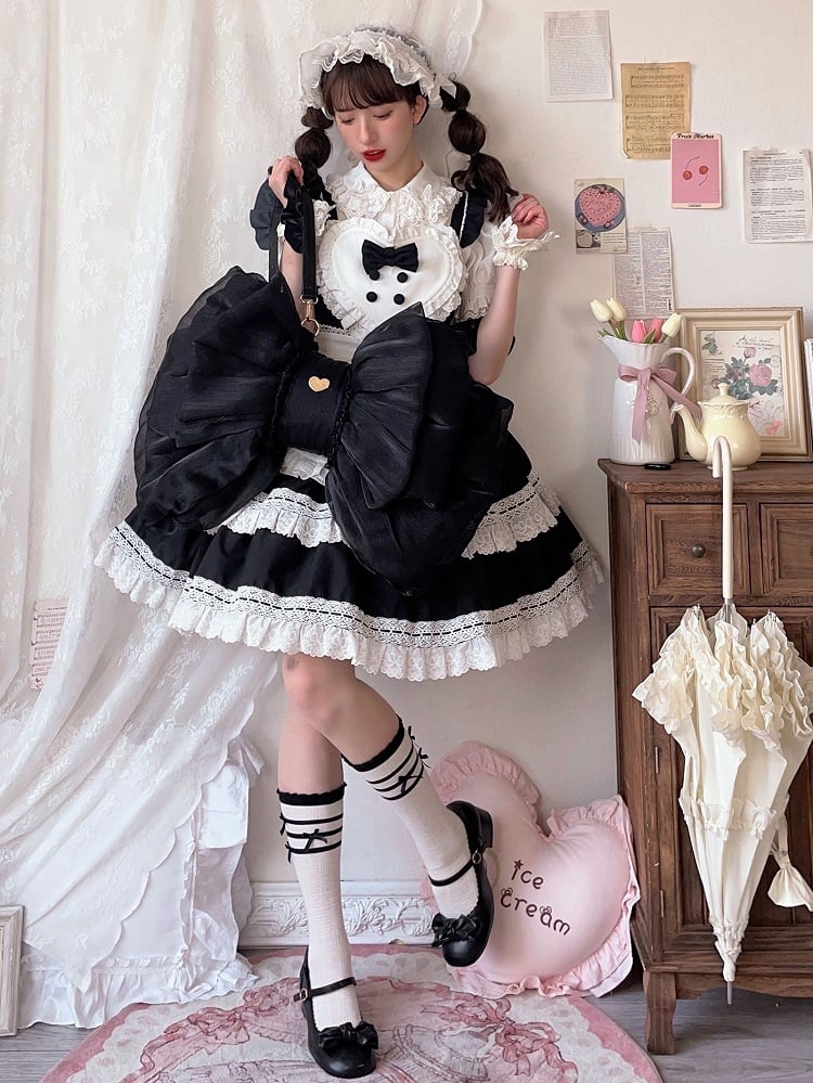 Color Black Bow Tulle Backpack Big Solid