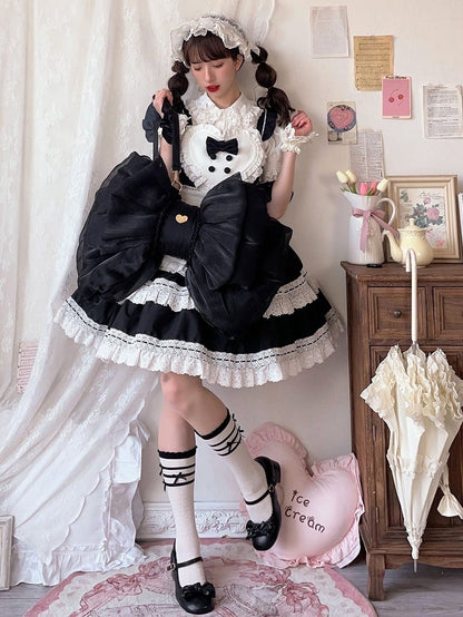 Color Black Bow Tulle Backpack Big Solid