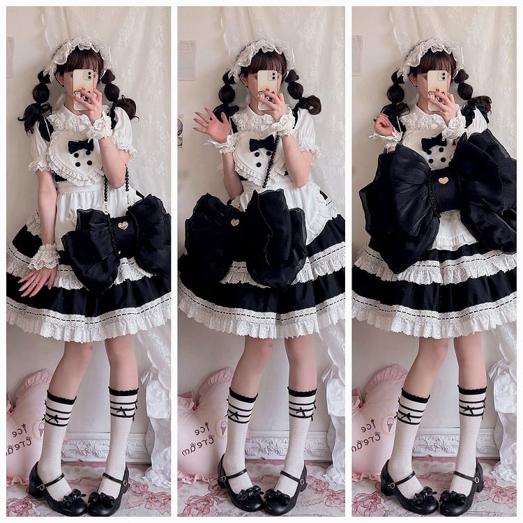 Color Black Bow Tulle Backpack Big Solid