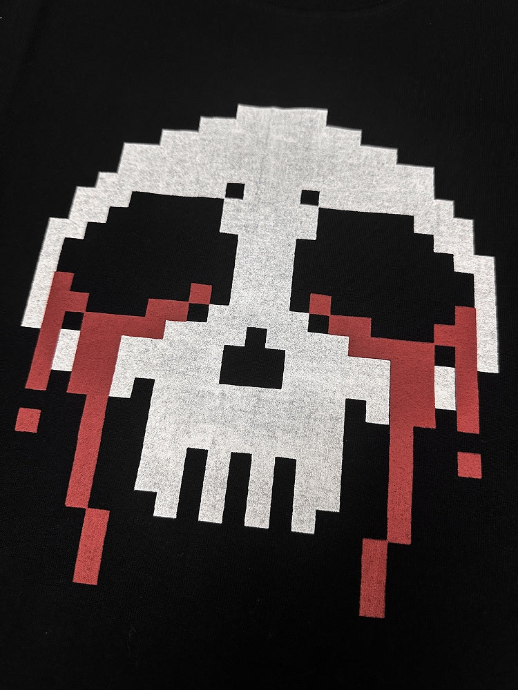 Pixel Rundhals T-Shirt Skelett Print Baumwolle Schwarz/Weiß