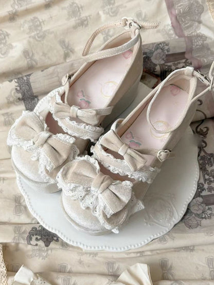 Milk Tea Sweet Lolita Platform Ear Shoes Bow Bear with