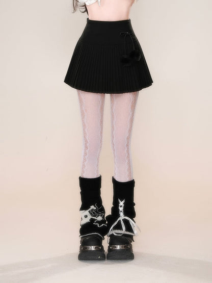 Bowknot Pompons verziert Plissee Schwarz/Grau/Weiß mit abnehmbarem Rock