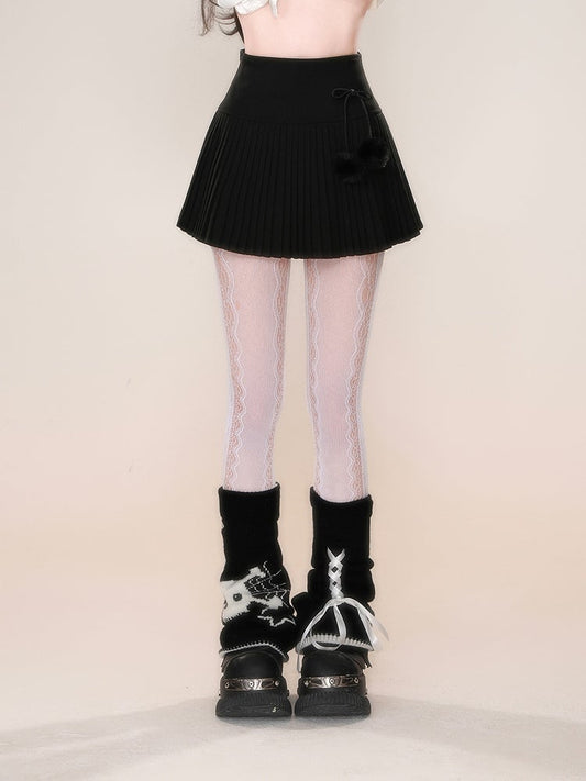 Bowknot Pompoms Decorated Pleated Black/Gray/White with Skirt Detachable