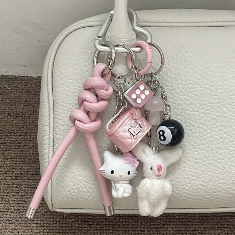 Y2K White/Pink Bunny Plush Kitty Keychain