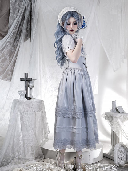 mit Korsett-Lolita-Gürtel, grau, hohe Taille, abnehmbarer Overlay-Gothic-Rock mit Stäbchen