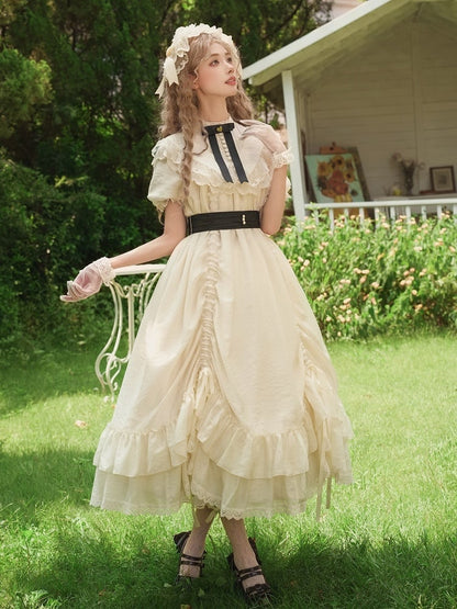 Schleifen Beige Fashion Kordelzug Lolita Kleid Schwarz mit Design Vielseitig und Taillengürtel