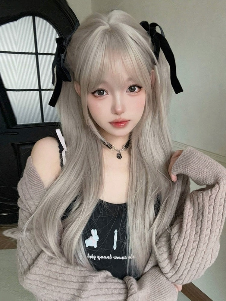 Light Gray 71cm Long Straight Wig with Air Bangs - Alice Garden
