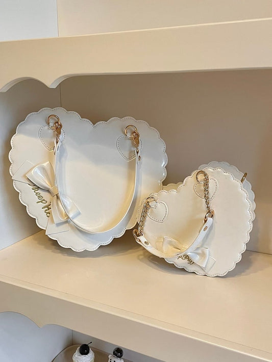 White Decor Fashion S/L - Style Lolita Heart Size Sweet Bow for with Bag