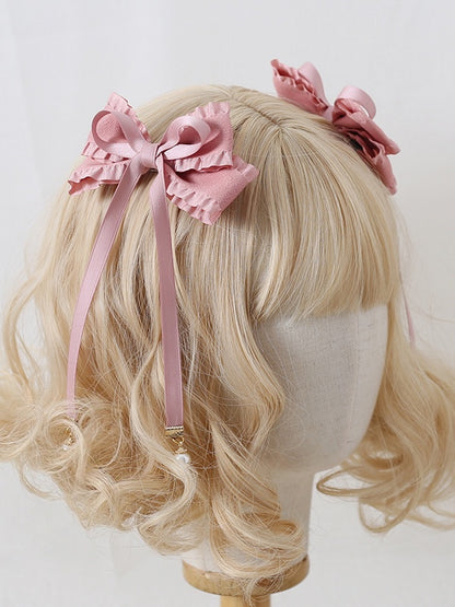 Pair Decorations Ribbon with of Bead Hairclips Colors Bowknot A Sweet 8